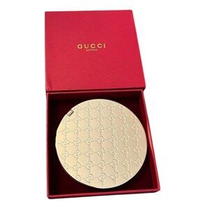 Gucci Gold Tone Compact Mirror Embossed Authentic New in Gift Box